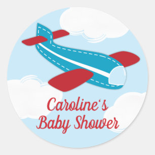 Retro Airplane Babydusche Runder Aufkleber