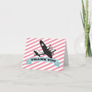 Retro Airplane Geburtstagsparty Vielen Dank. Karte