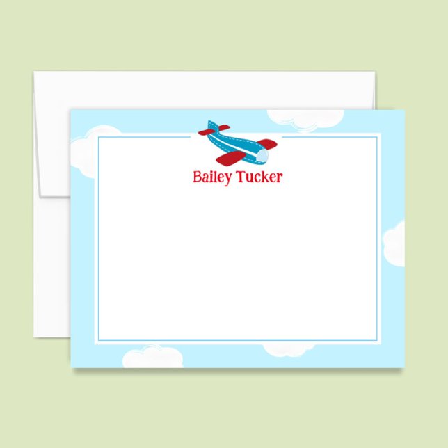 Retro Airplane Little Aviator Boy Stationery Mitteilungskarte (Von Creator hochgeladen)
