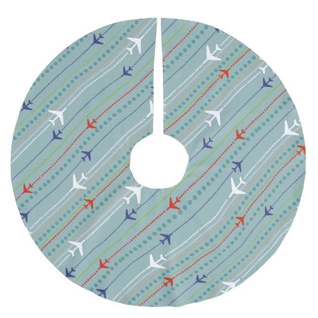 Retro Airplane Muster Weihnachtsbaumrock Polyester Weihnachtsbaumdecke (Vorderseite)