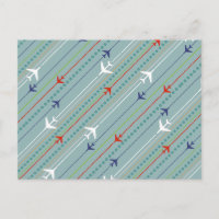 Retro Airplane Pattern Postcard
