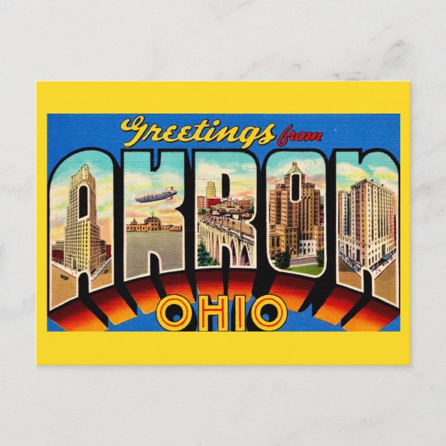 Retro Akron Ohio Gruß  Postkarte (Vorderseite)