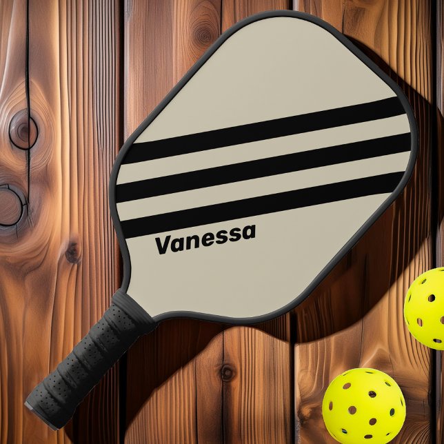 Retro Alabaster Drei Streifen mit Namen Pickleball Schläger (Von Creator hochgeladen)