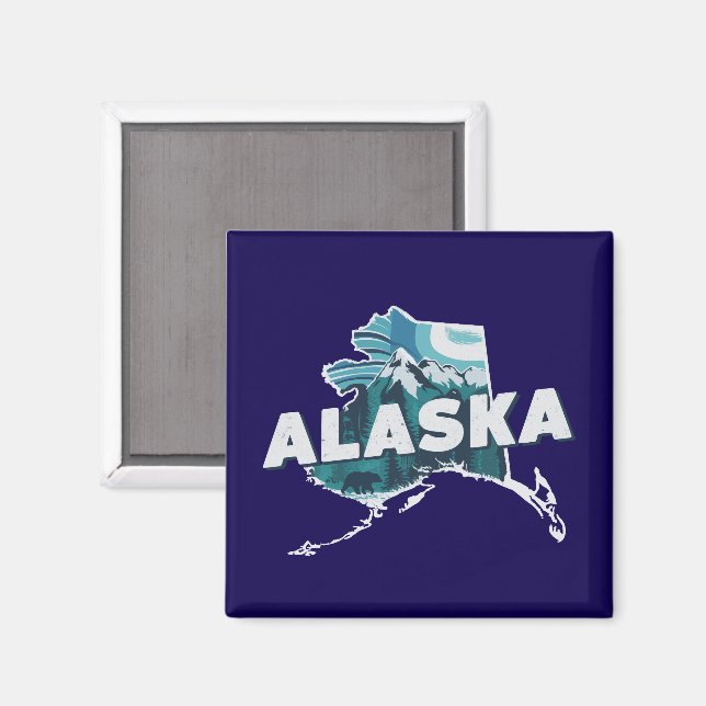 Retro Alaska Landschaftliche Silhouette Magnet (Vorderseite/Rückseite)