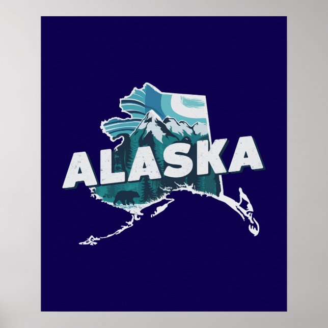 Retro Alaska Landschaftliche Silhouette Poster (Vorne)
