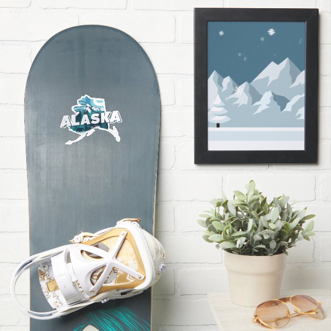 Retro Alaska Landschaftliche Silhouette Vinyl Deca Aufkleber (Snowboard)