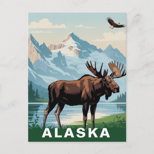 Retro Alaska Moose Mountain Postkarte (Vorderseite)