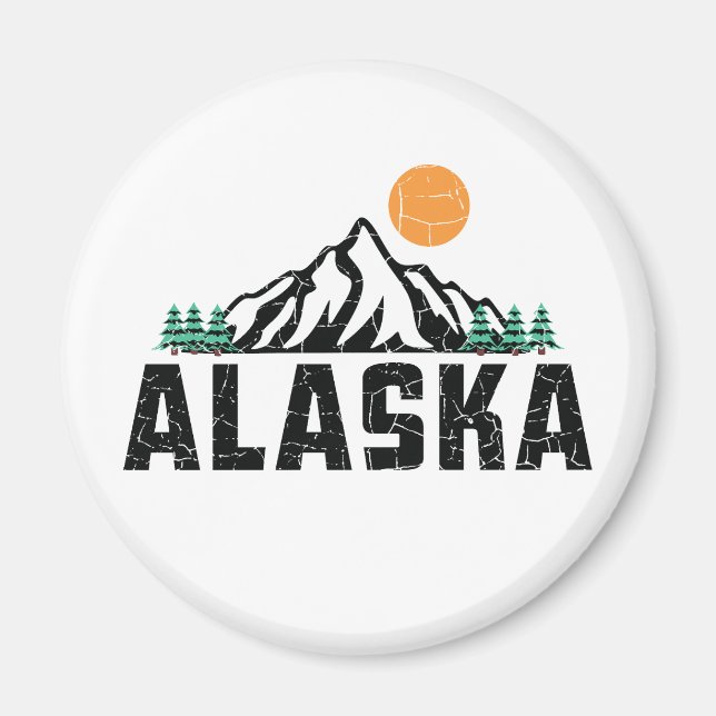 Retro Alaska Mountain Sunset Magnet (Vorne)