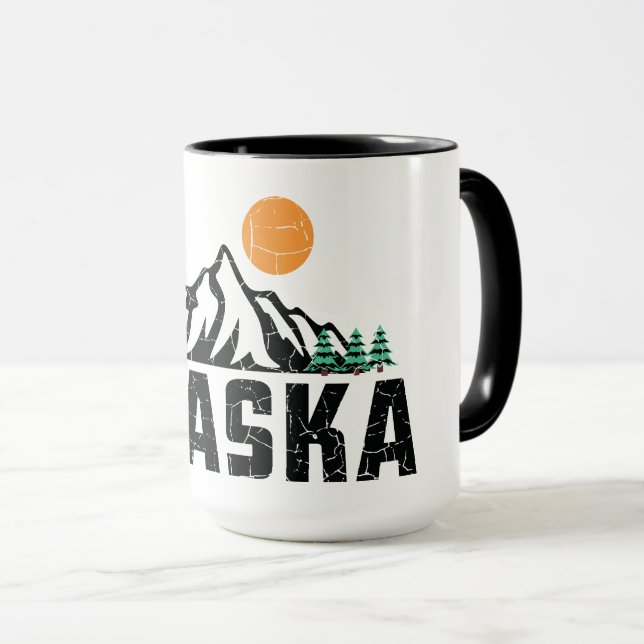 Retro Alaska Mountain Sunset Tasse (VorderseiteRechts)
