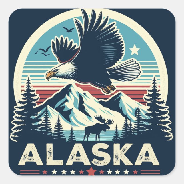 Retro Alaska Quadratischer Aufkleber (Vorderseite)