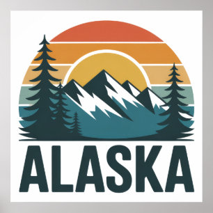 Retro-Alaska-Sonnenuntergangs-Abenteuer  Poster