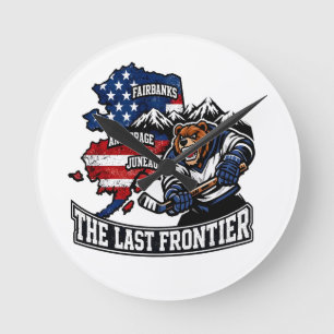 Retro Alaska The Last Frontier Eishockey Bärenkart Runde Wanduhr