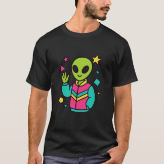 Retro Alien in Neon Jacket | 80s Sci-Fi Vector Art T-Shirt