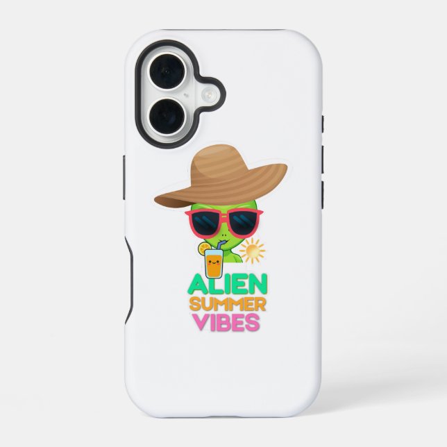 Retro-Alien-Sommerstrand-Vibes iPhone 16 Hülle (Rückseite)