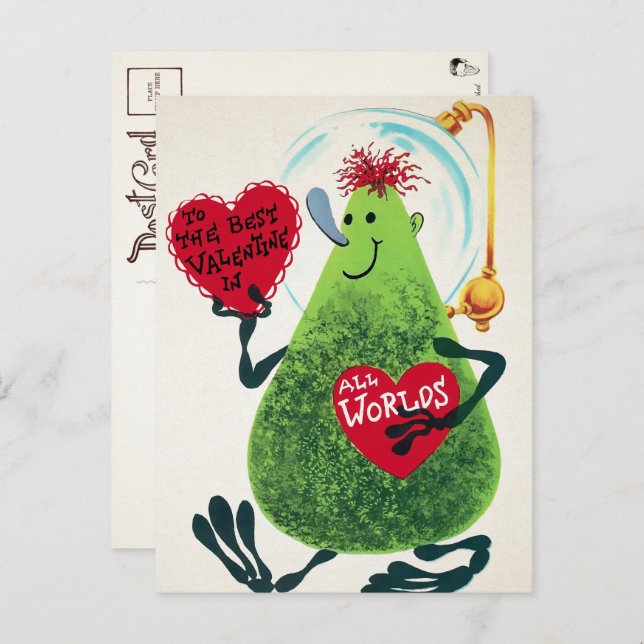 Retro Alien Valentinstag Postkarte (Vorne/Hinten)