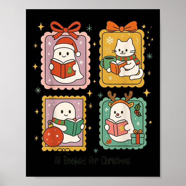 Retro All Booked For Christmas Frame Cute Ghost Re Poster (Vorne)