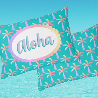 Retro Aloha Personalized Pastel Palms Dekokissen