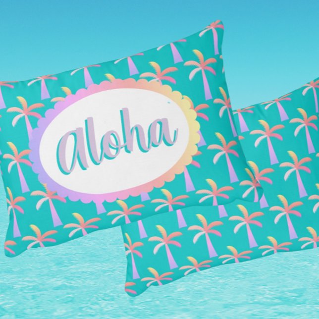 Retro Aloha Personalized Pastel Palms Dekokissen (Personalize it!)