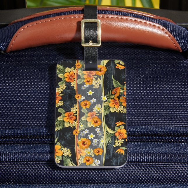 Retro Aloha Shirt mit Hibiskus Gepäckanhänger (Vorderseite Insitu 2)