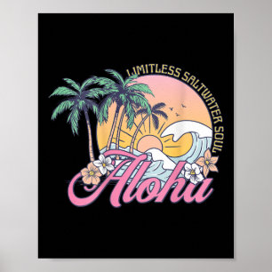 Retro Aloha Sonnenuntergang Palmen Tropische Blume Poster
