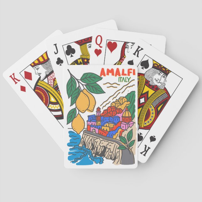 Retro Amalfi Italy Mediterranean Art Handdrawn  Spielkarten (Rückseite)