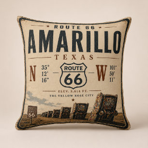 Retro Amarillo Route 66 Koordinaten Kissen