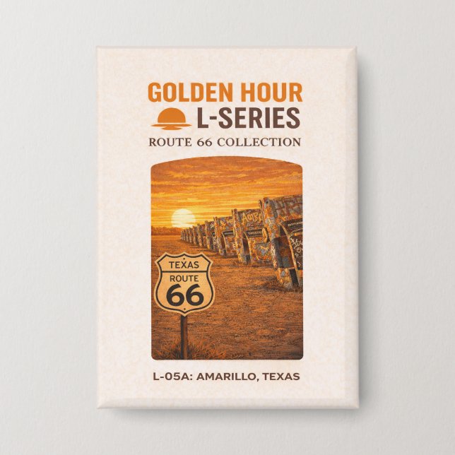 Retro Amarillo Texas Route 66 Wahrzeichen Button (Vorderseite)