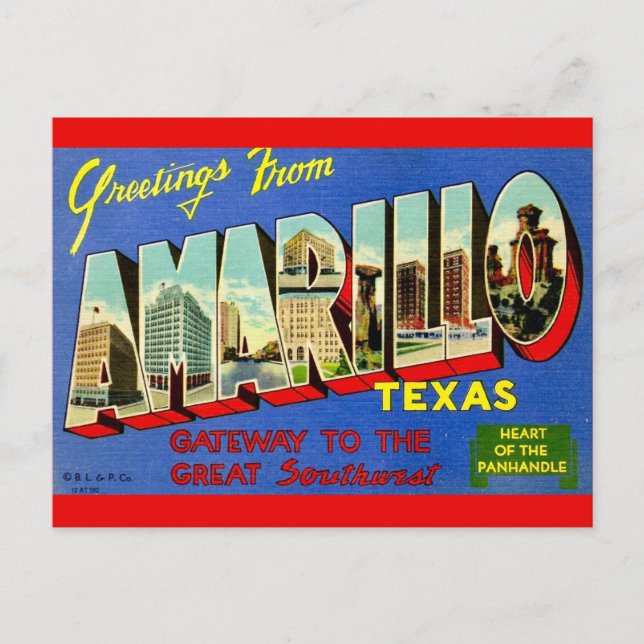 Retro Amarillo TX Postkarte (Vorderseite)