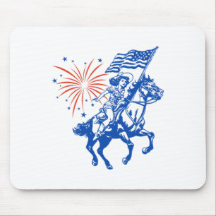 Retro American Cowgirl Pferd 4. Juli USA Flagge Mousepad