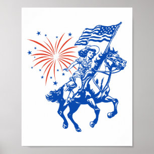 Retro American Cowgirl Pferd 4. Juli USA Flagge Poster