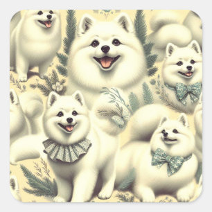 Retro American Eskimo Illustration Quadratischer Aufkleber