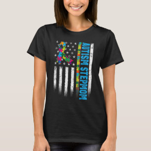 Retro American Flag Autism StepMom Awareness Autis T-Shirt