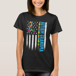 Retro American Flag Autismus Oma Awareness Autis T-Shirt