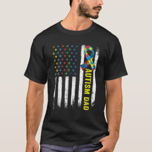 Retro American Flag Autismus Vater Awareness Autis T-Shirt