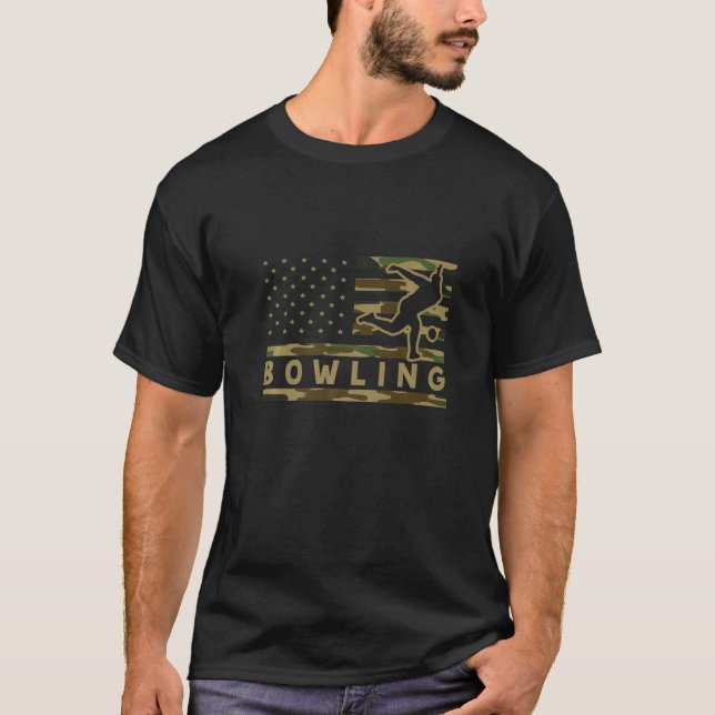 Retro American Flag Bowling Bowling Player Bowler  T-Shirt (Vorderseite)