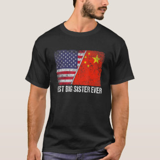 Retro American Flag China Flag Best Big Sister Eve T-Shirt