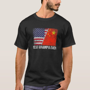 Retro American Flag China Flag Beste Grampa je Fah T-Shirt