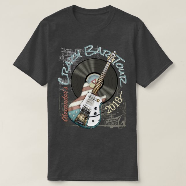 Retro American Flag Gitarre und Vinyl Record T-Shirt (Design vorne)