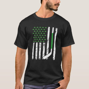 Retro American Flag Hockey Sport St. Patrick's Day T-Shirt