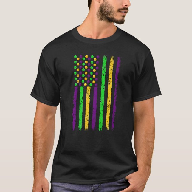 Retro American Flag Mardi Gras Funny US Mardi Gras T-Shirt (Vorderseite)