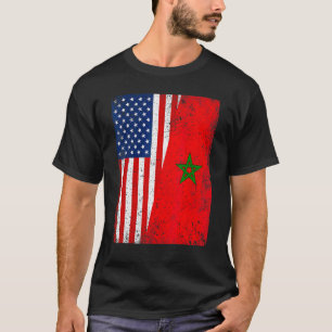 Retro American Flag & Marokko Flag Patriotic T-Shirt
