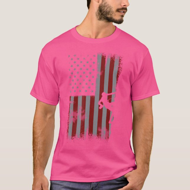 Retro American Flag Mountain Climbing Geschenk für T-Shirt (Vorderseite)