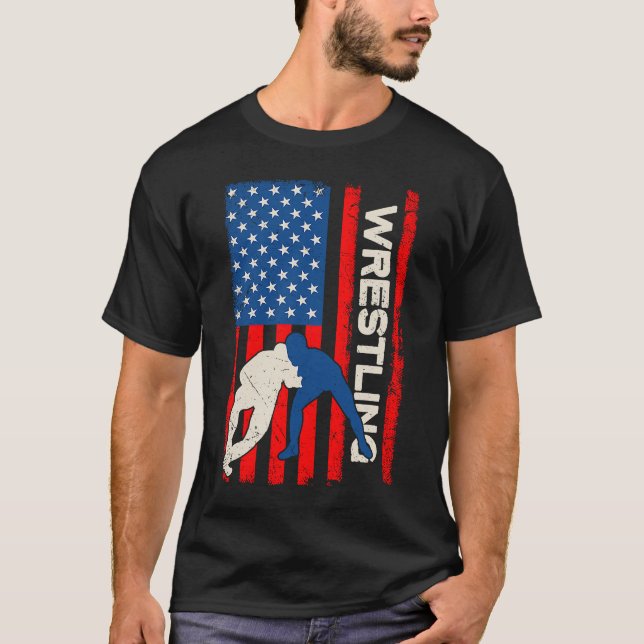 Retro American Patriotic Wrestling Apparel US Flag T-Shirt (Vorderseite)