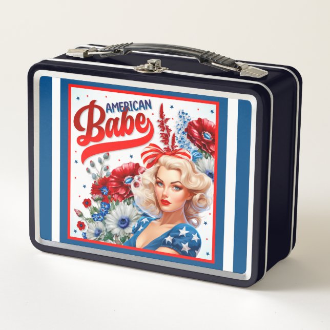 Retro American Pinup_ American Babe Metall Brotdose (Vorderseite)