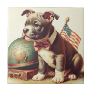 Retro American Pit Bull Terrier Painting Fliese