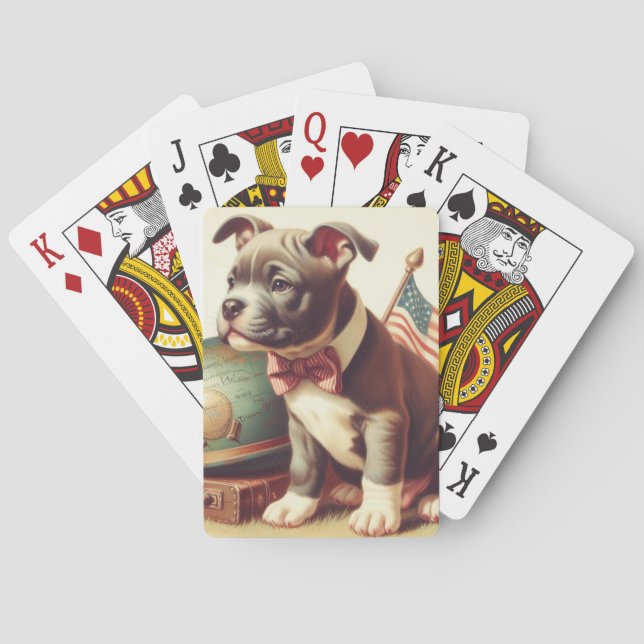Retro American Pit Bull Terrier Painting Spielkarten (Rückseite)