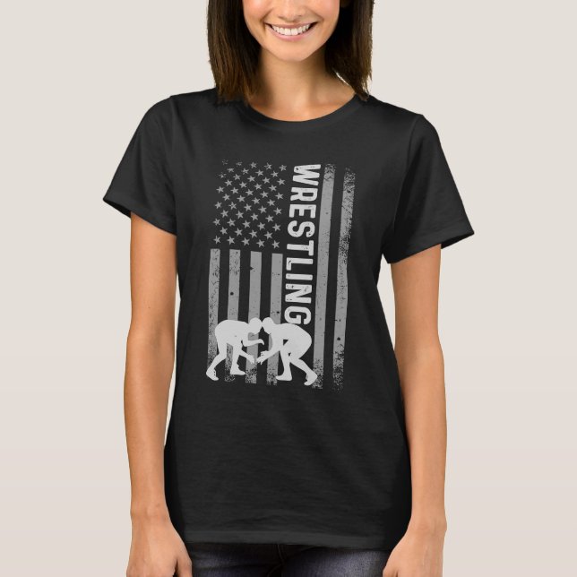 Retro American Wrestling Bekleidung US Flag Wrestl T-Shirt (Vorderseite)
