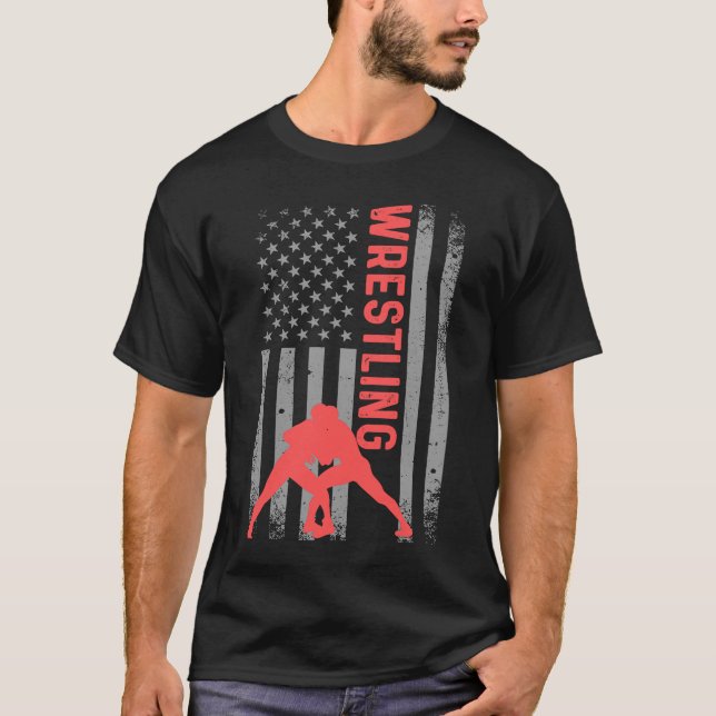 Retro American Wrestling Bekleidung US Flag Wrestl T-Shirt (Vorderseite)