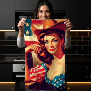 Retro Amerikanische Cowgirl Pinup Geschirrtuch