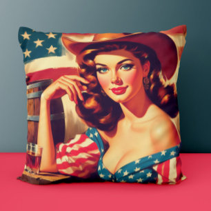 Retro Amerikanische Cowgirl Pinup Kissen